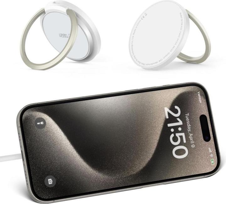 Actual product image Tech-Protect QI15W-A33 inductive charger with MagSafe and stand with USB-A / USB-C cable - white (15 W)