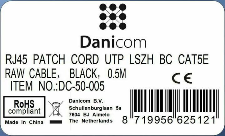 Produktbild Dsit CAT5e Netzwerkkabel, U/UTP, 0.50 meter, Schwarz, 100% Kupfer (UTP, CAT5e, 0.50 m)