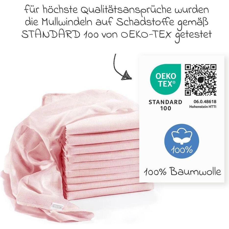 Thumbnail - Makian, Pucktuch + Nuscheli, Mullwindeln & Mulltücher Mullwindel / Mulltuch 10er Pack 80 x 80 cm - Puder (80 cm, 80 cm)