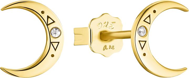 Immagine prodotto Amor Gioielli per orecchie da donna, argento 925 placcato oro, luna di zirconi (Argento 925)