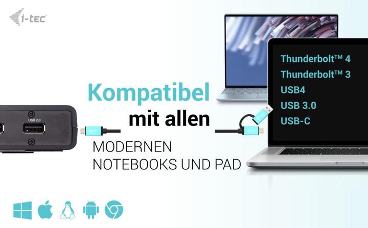 Produktbild i-tec USB 3.0 / USB-C / Thunderbolt Dual Display Docking Station + Power Delivery 100W (USB-C, 12 Ports)