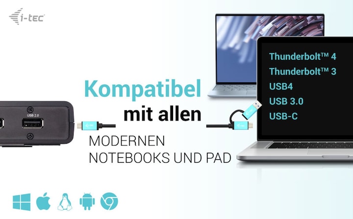 Produktbild i-tec USB 3.0 / USB-C / Thunderbolt Dual Display Docking Station + Power Delivery 100W (USB-C, 12 Ports)