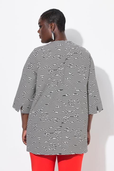 Produktbild Ulla Popken Jacke, Streifen, V-Ausschnitt, 3/4-Arm, Hakenverschluss (42, 44)