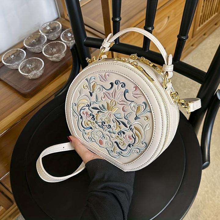 Immagine prodotto Only-Bags.Store Elegante borsa a tracolla ricamata con fiori - Borsa a tracolla chic in ecopelle color oro