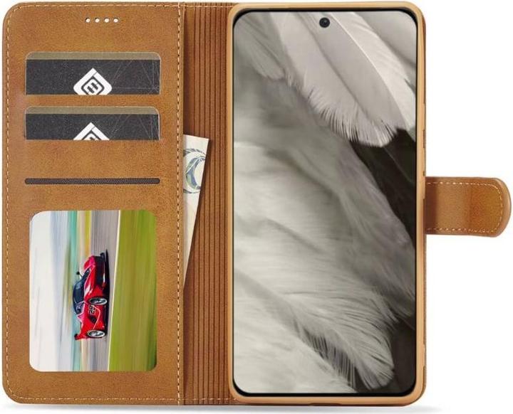 Actual product image LC.Imeeke Google Pixel 8 - Wallet Etui mit 3 Kartenfächern & Magnetverschluss, Hellbraun / Orange (Google Pixel 8)