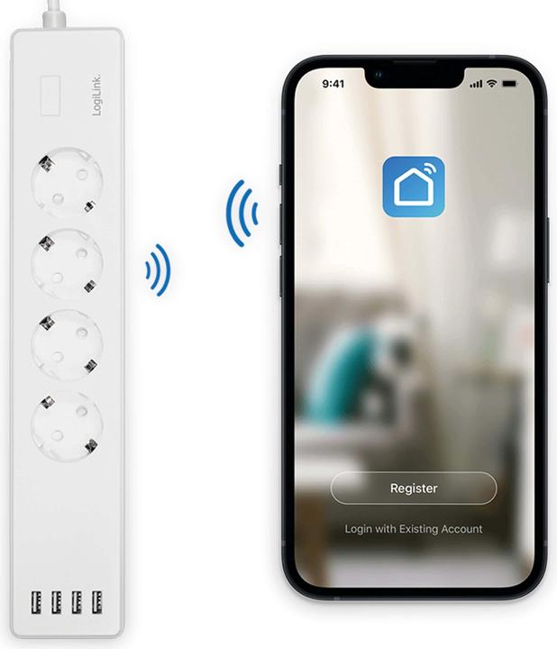 Produktbild LogiLink Smart Home Wi-Fi Outlet Strip 4Port + USB (4 x, CEE 7/3, 1.80 m)