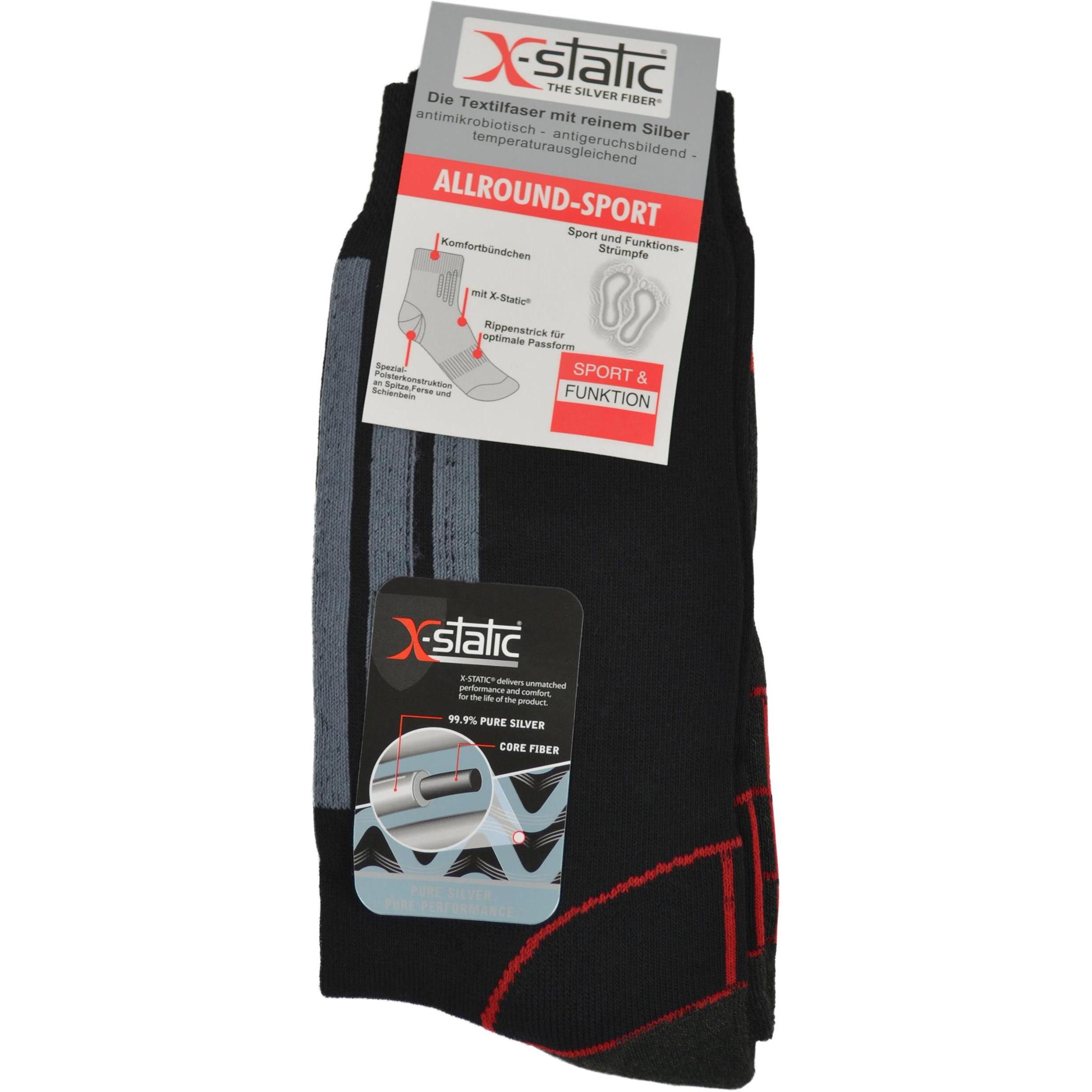 Thumbnail - Normani, Herren, Socken, 2 Paar Allround-Sportsocken mit X-Static, Grau, Rot, Schwarz, (2er Pack, 39 - 42)