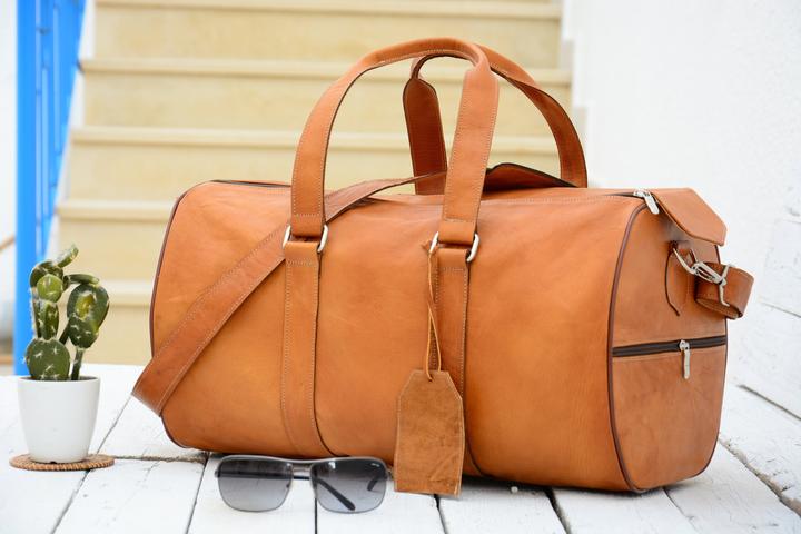 Produktbild Only-Bags.Store Camel Leder Duffel Bag, Hellbraune Gepäck Reisetasche, Weekender Tasche