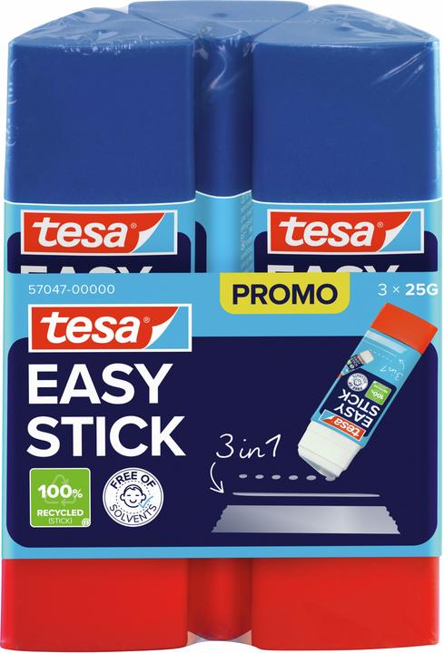 Produktbild tesa 3x Klebestift ecoLogo, geruchsneutraler Klebstick für Papier / Pappe