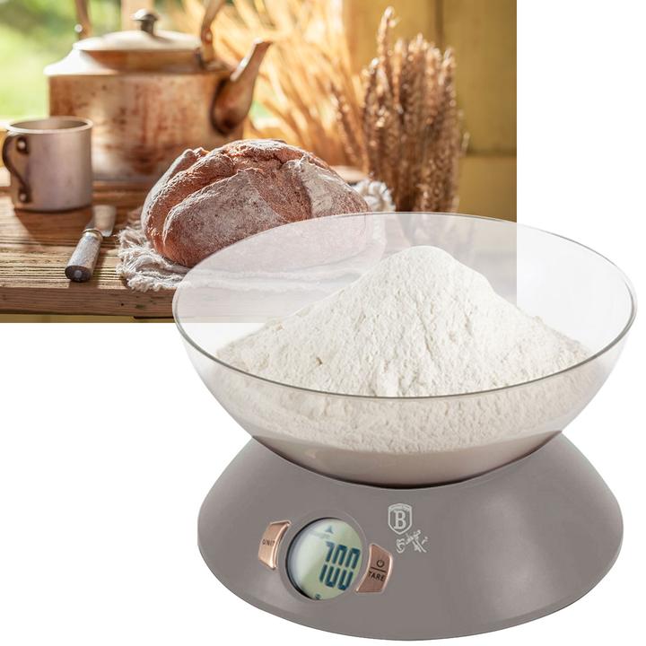 Actual product image BerlingerHaus Design kitchen scales incl. bowl, max. 5kg.taupe