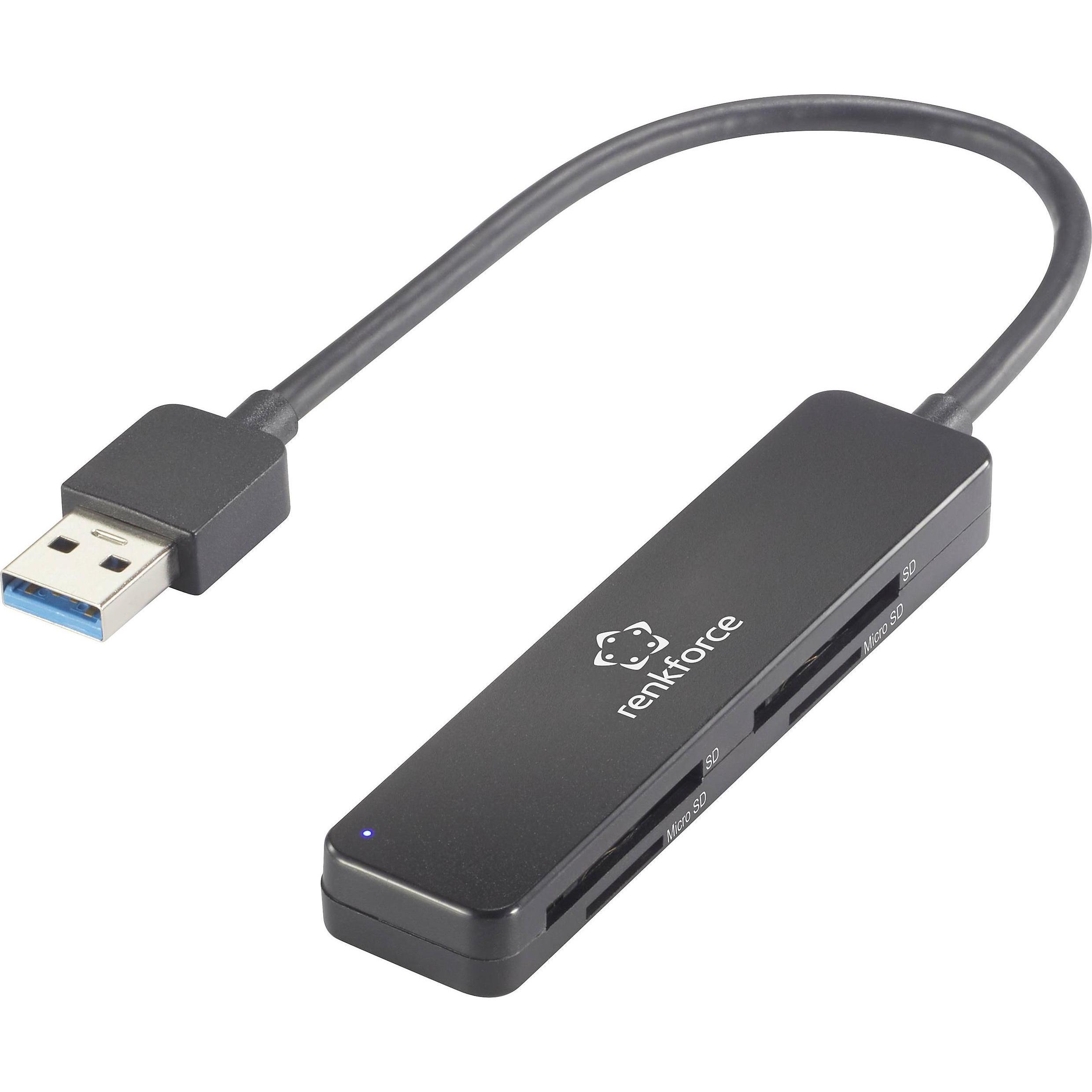 Renkforce Lettore di schede portatile USB-A 3 (USB), Lettore di schede di memoria, Nero