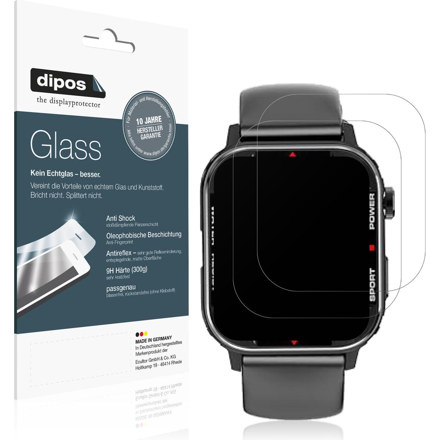 Dipos Anti-Shock Displayschutz Matt 9H, Smartwatch Schutzfolie, Transparent