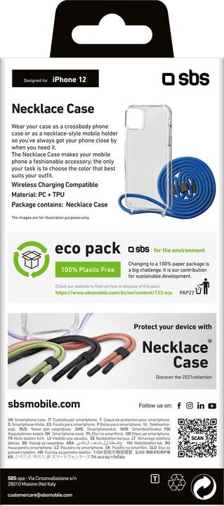 Actual product image SBS cover med halsrem til iPhone 12 / 12 Pro®. Gennemsigtig/blå (Apple iPhone 12, Apple iPhone 12 Pro)