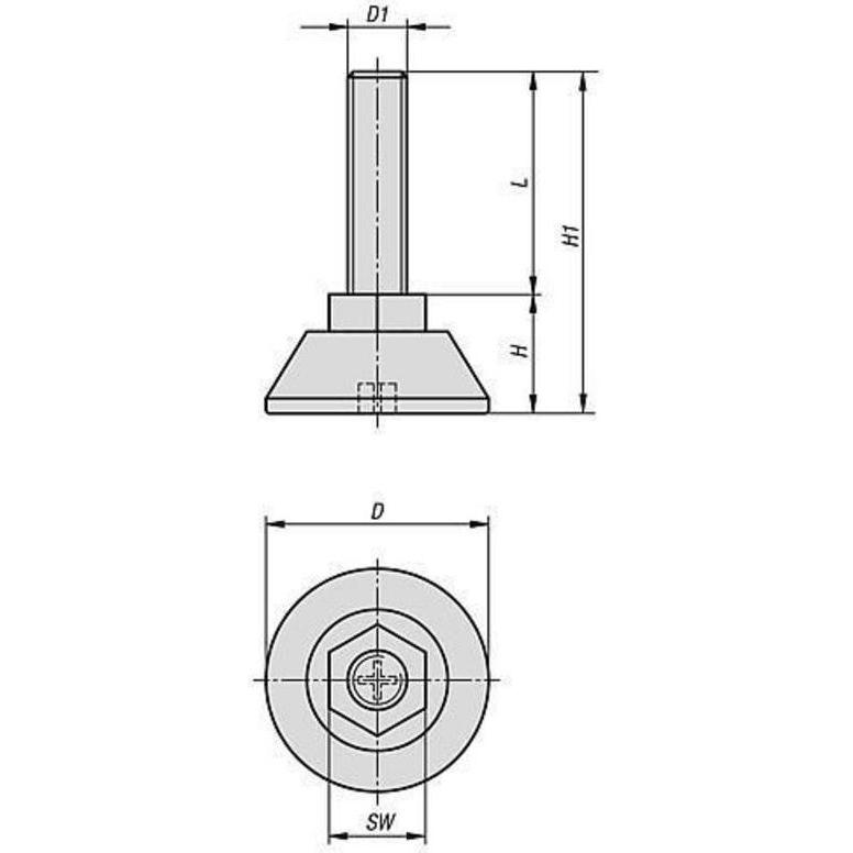 Thumbnail - Kipp, Möbelausstattung, Stellfuss, K0675, Polyamid, rund, mit Sechskant