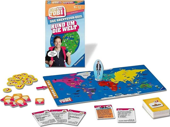 Productafbeelding Ravensburger 22492 - Checker Tobi - De wereld rond - De avontuurlijke quiz voor kinderen vanaf 7 jaar (Duits, 2 - 4 Spelers)