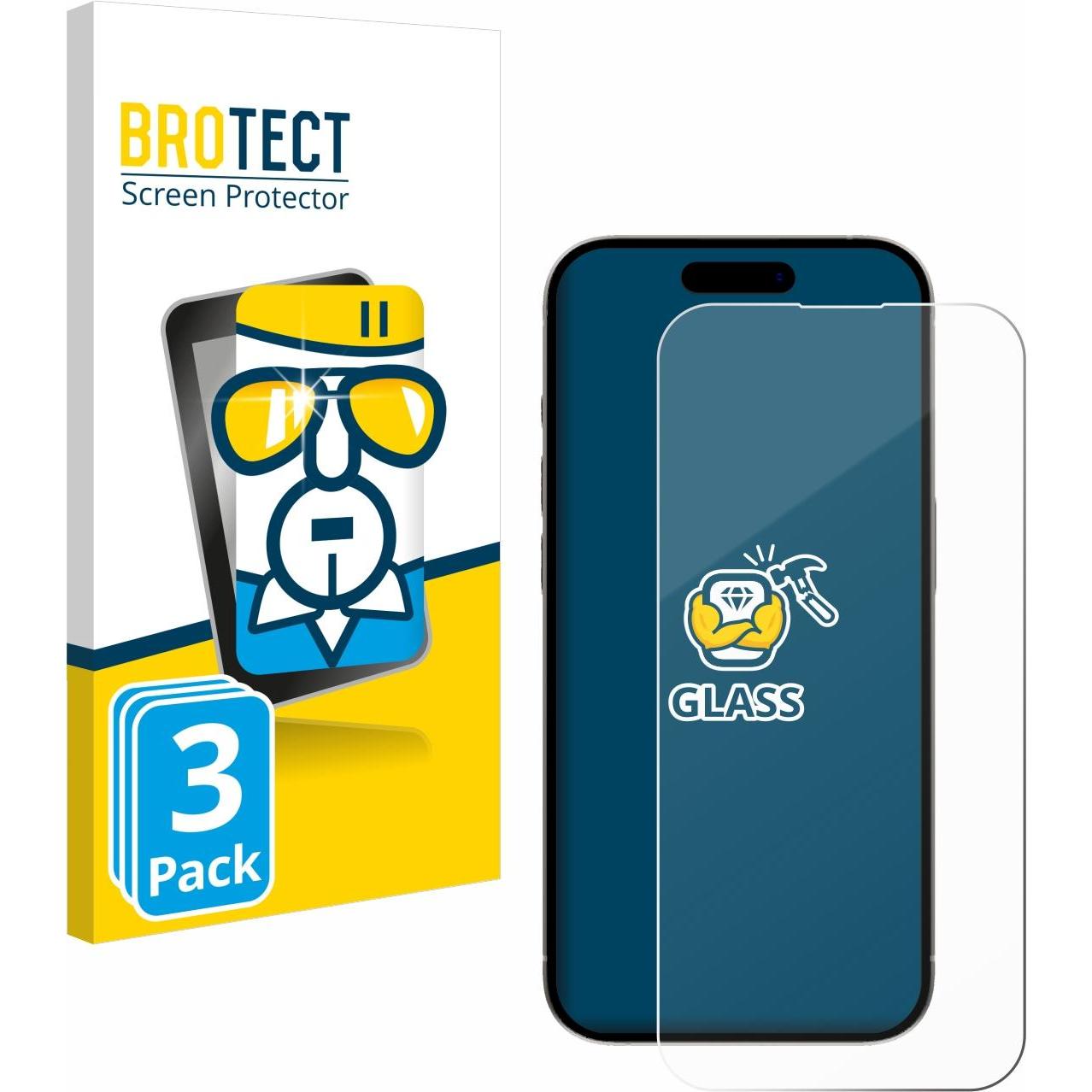 BROTECT Panzerglas Hartglas Displayschutz (3 Stück, Apple iPhone 15), Smartphone Schutzfolie, Transparent