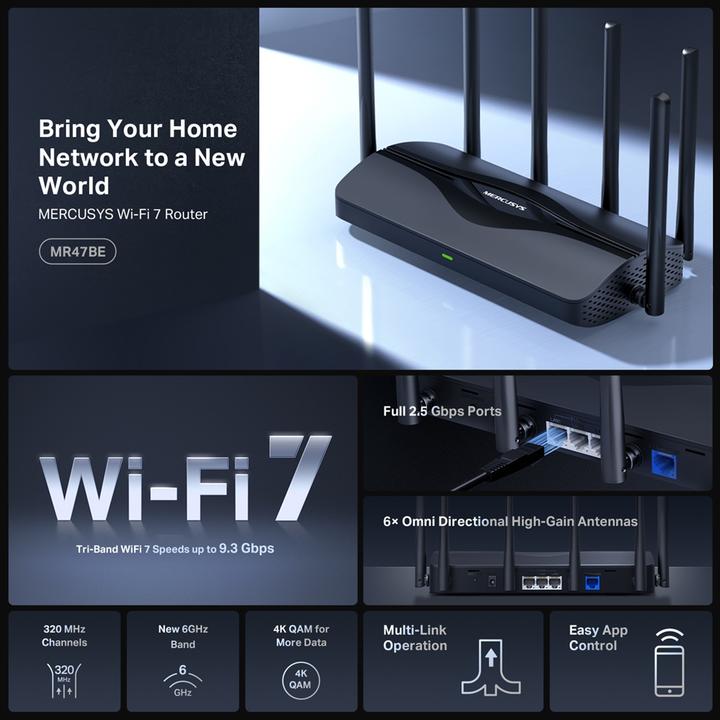 Immagine prodotto Mercusys ROUTER WRL 9300MBPS/4 PORTE MR47BE