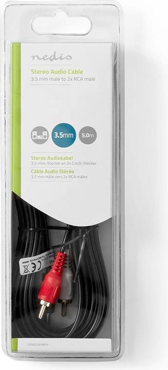 Produktbild Nedis Stereo-Audiokabel 3.5 mm Stecker 2X RCA Stecker Vernickelt rund Schwarz Box 5.00 m 5.00 m (5 m)