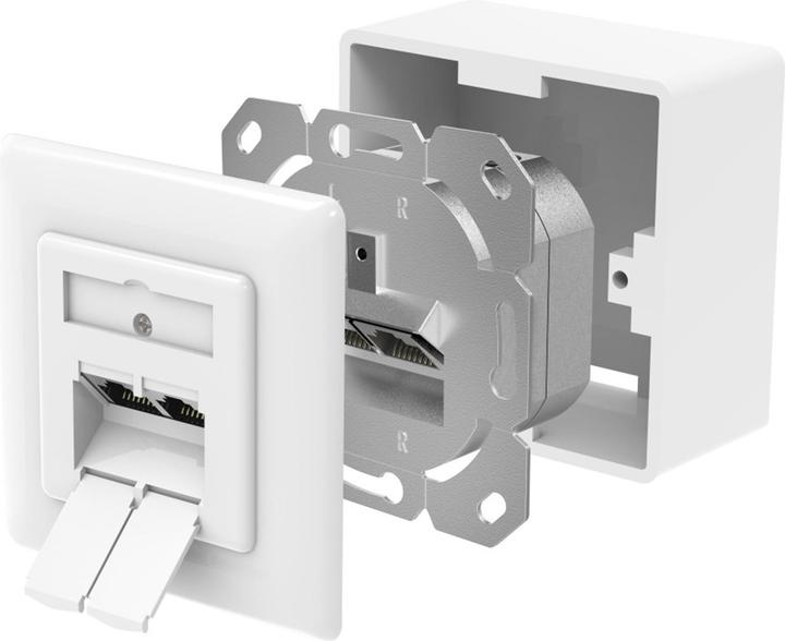 Actual product image Hama Network socket, CAT-6a, 10 Gbit/s, shielded, 2 ports, surface-mounted/flush-mounted