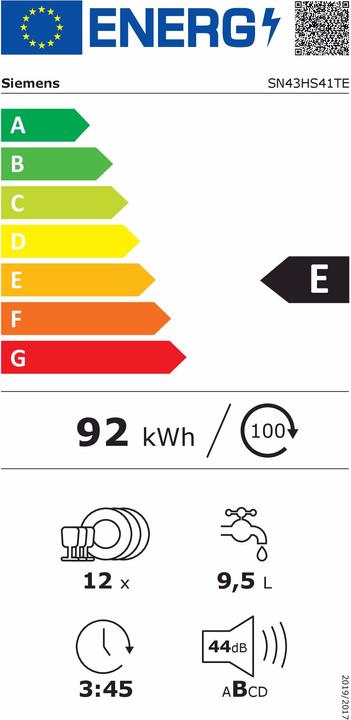 Etichetta energetica Siemens SN43HS41TE