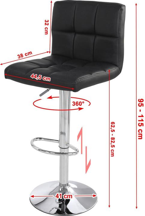 Image du produit Songmics Tabouret de bar réglable en hauteur, similicuir, noir, lot de 2