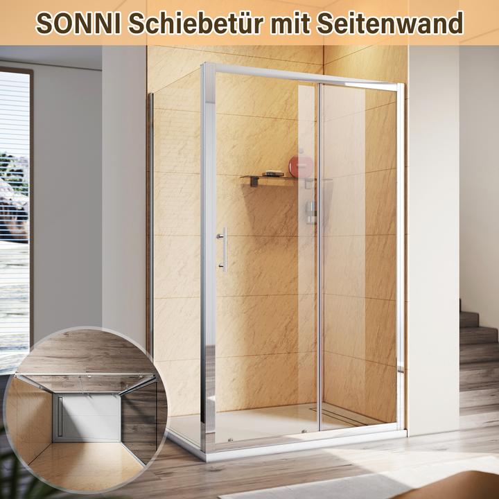 Actual product image SONNI shower cubicle, 130 x 70 cm, sliding door, ESG safety glass, shower enclosure, shower door wit (130 cm, 130 cm, 185 cm)