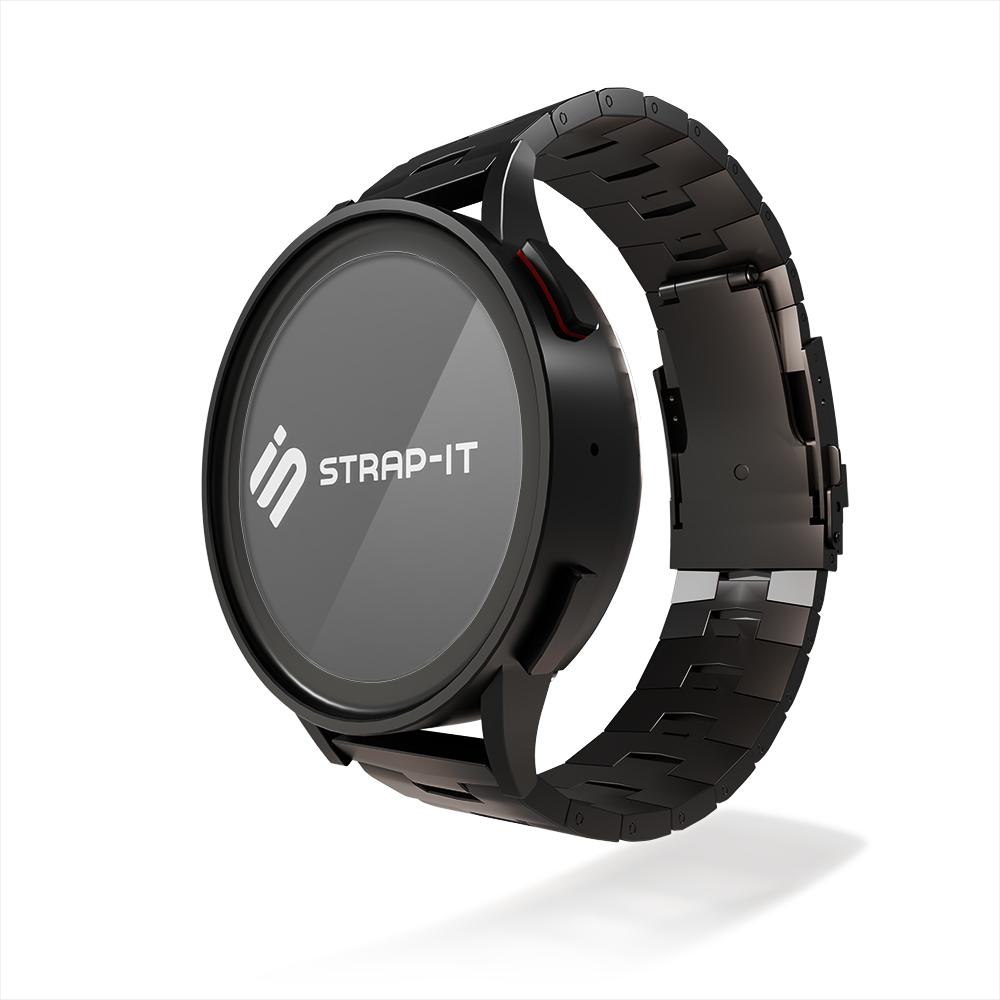 Strap-it Titanium grain smartwatch bandje - geschikt voor Fossil Gen 5 / Gen 5e 44mm / Gen 6 44mm - zwart (Titan), Uhren...