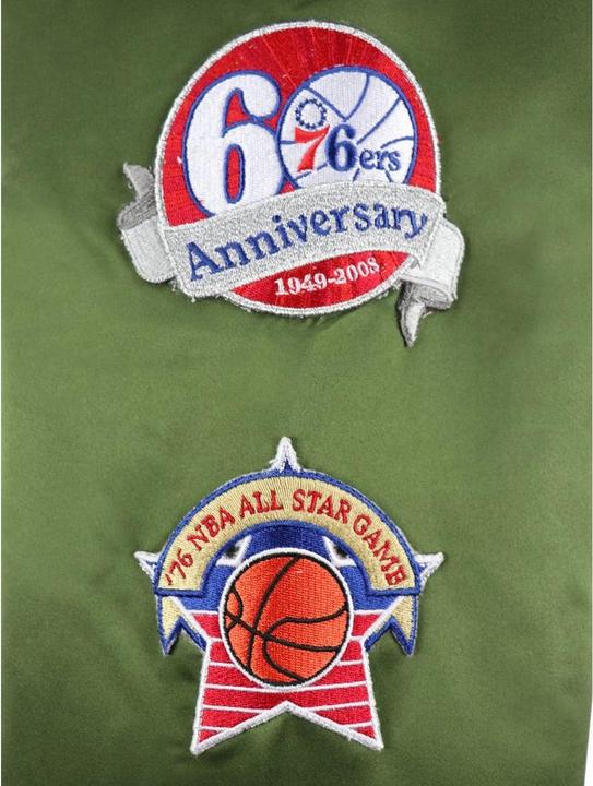 Produktbild Mitchell & Ness M&N Satin Bomber Jacke - FLIGHT Philadelphia 76ers oliv - L (L)