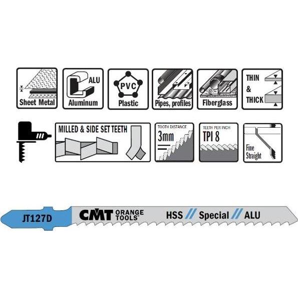 CMT, Lama, JT127D-5 Stichsägeblätter HSS Spezial T-Cut Aluminium 5 Stück