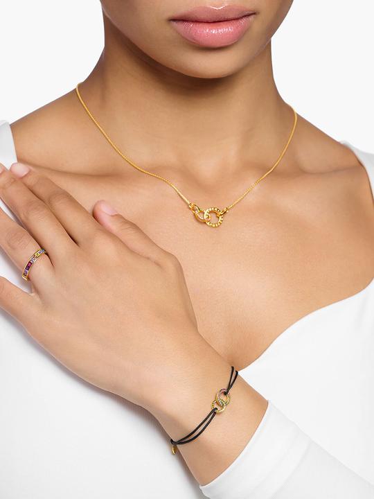Immagine prodotto Thomas Sabo Bracciale tessile nero con due anelli di pietre colorate placcato oro (22 cm, Argento 925, Tessuto)
