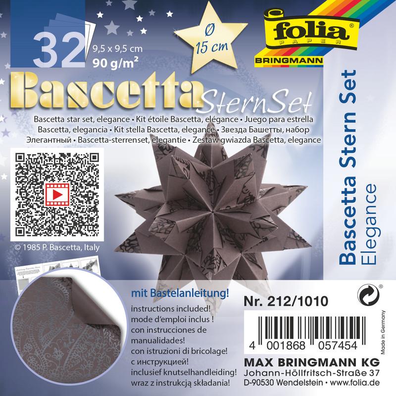 Folia, Bastelpapier, Bringmann 212/1010 - Bastelset Bascetta Stern Elegance, Indian Dreams braun, 32 Blatt, 9,5 x 9 (90 ...