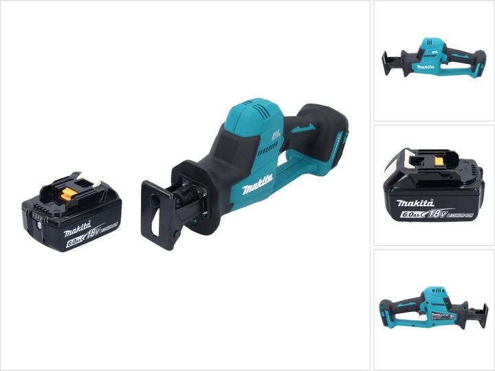 1x Makita DJR 189 cordless Recipro saw, 1x Recipro blade BIM 152, 6-11T, 1x Recipro blade HCS 203, 7-18Z, 1x Recipro blade BIM 152, 6-10Z, 1x Makita BL 1860 B 18 V 6.0 Ah battery ( 197422-4 ), without charger