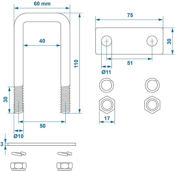 Immagine prodotto ProPlus Set di bulloni a U di 2 pezzi in blister