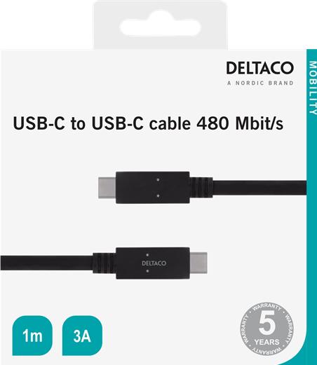 Image du produit Deltaco Câble USB 2.0 type C - C 1m svart (1 m, USB 2.0)