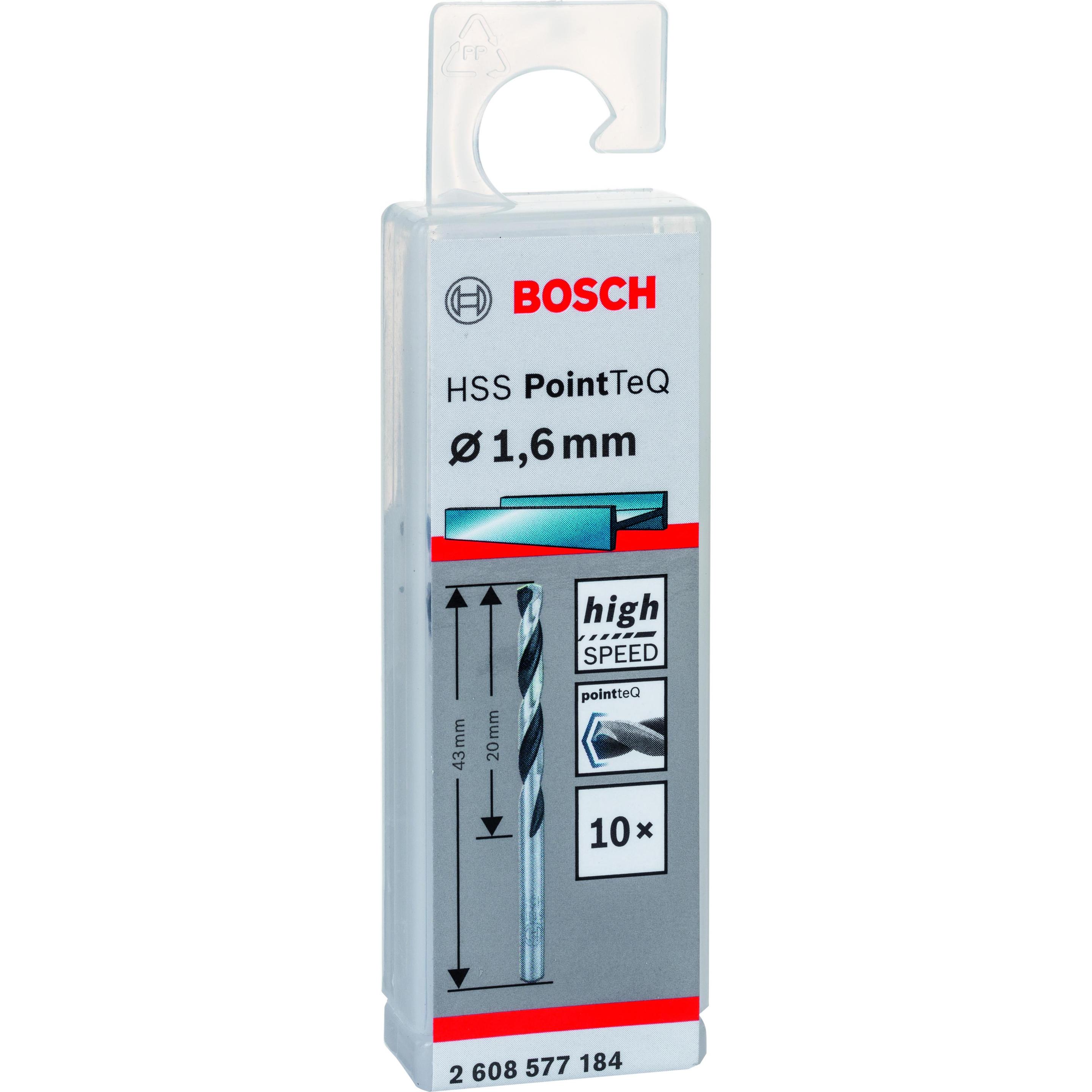 Thumbnail - Bosch Professional Zubehör, Bohrereinsatz, Metallspiralbohrer HSS PointTeQ, DIN 338, 1,6 mm, 10er-Pack (1.6 mm)