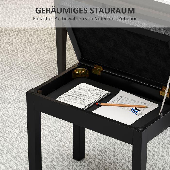 Actual product image Swisshandel24 Klavierbank, Kunstlederbezug, gesteppte Knöpfe, Stauraum, Holzbeine, Schwarz