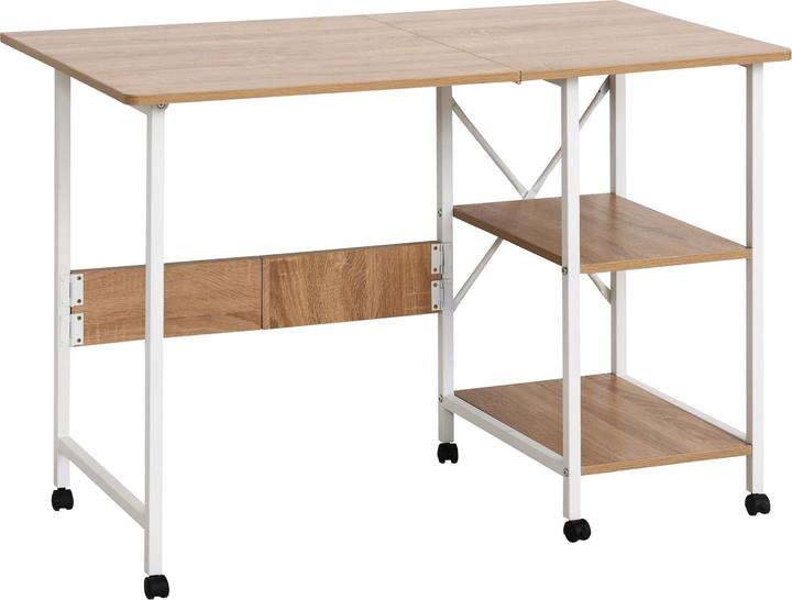 JTI Klapptisch Mobiler Schreibtisch Auf Rollen, Beistelltisch, Mdf, Natur, 107X55X76Cm (107 x 55 x 76 cm)