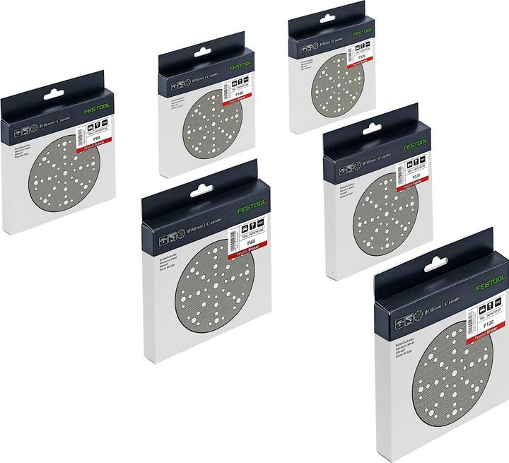 Actual product image Festool Grinding disc STF D150/48 GR set (P180, P60, P120, P220, P80, P320)