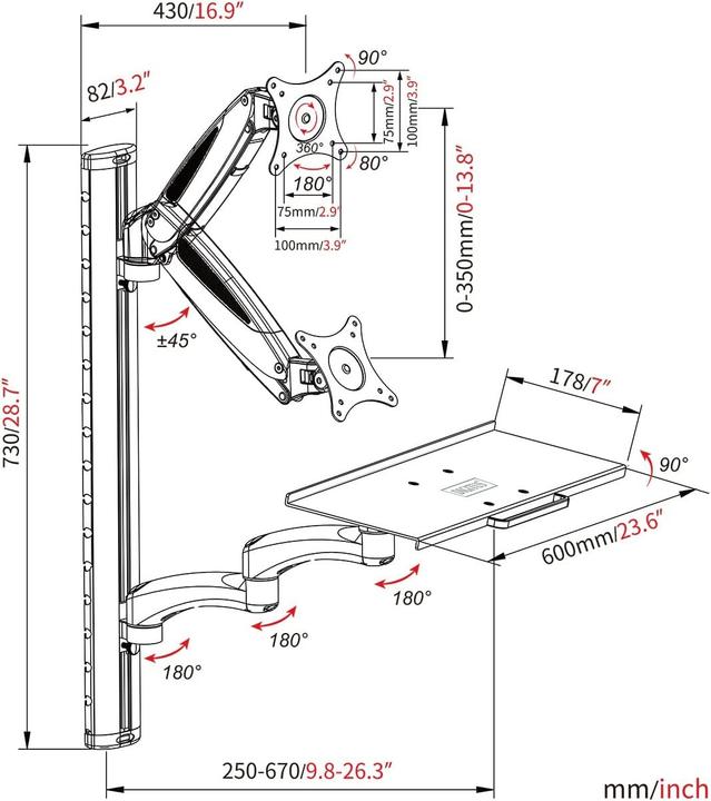 Produktbild Digitus Arbeitsplatz (Monitor, Tastatur) Wandmontage (Wand, 32", 8 kg)