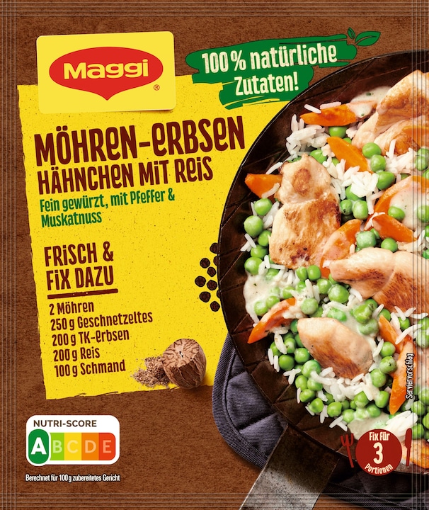 Produktbild Maggi FIX Möhren-Erbsen Hähnchen mit Reis (41 g)