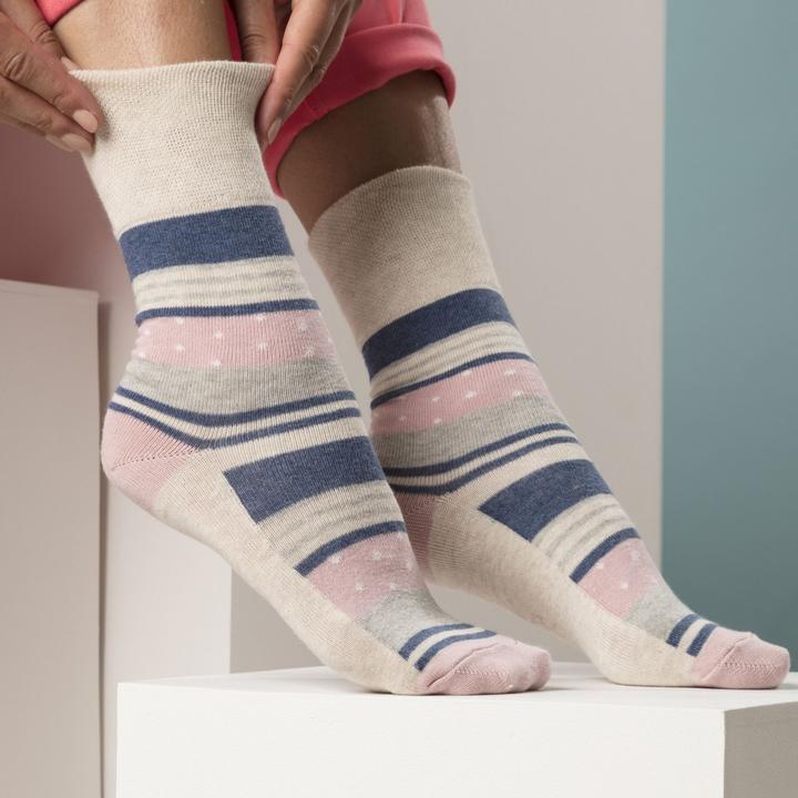 Produktbild Gentle Grip 6er Pack Baumwolle Socken Ohne Gummi Bunt | Ödem Socken Muster (6er Pack, 37 - 42)