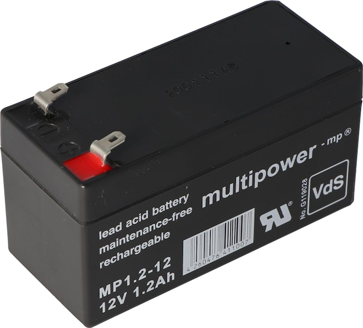 Actual product image Multipower Battery MP1.2-12 Lead acid battery with 4,8mm Faston contacts (12 V, 1.20 Ah)