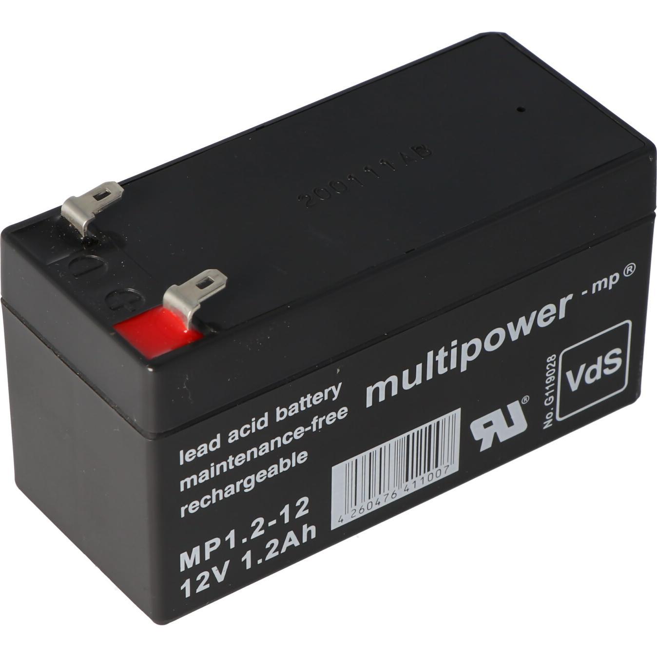 Multipower, Fahrzeugbatterie, Akku MP1.2-12 Blei Akku mit 4,8mm Faston Steckkontakten (12 V, 1.20 Ah)