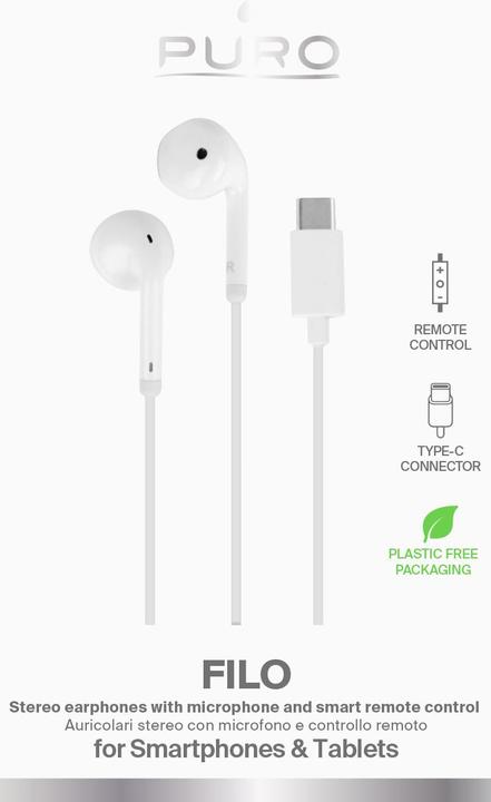 Actual product image SBS Puro Wired Stereo Earphones with USB-C connector + Microphone + Call button (Cable)