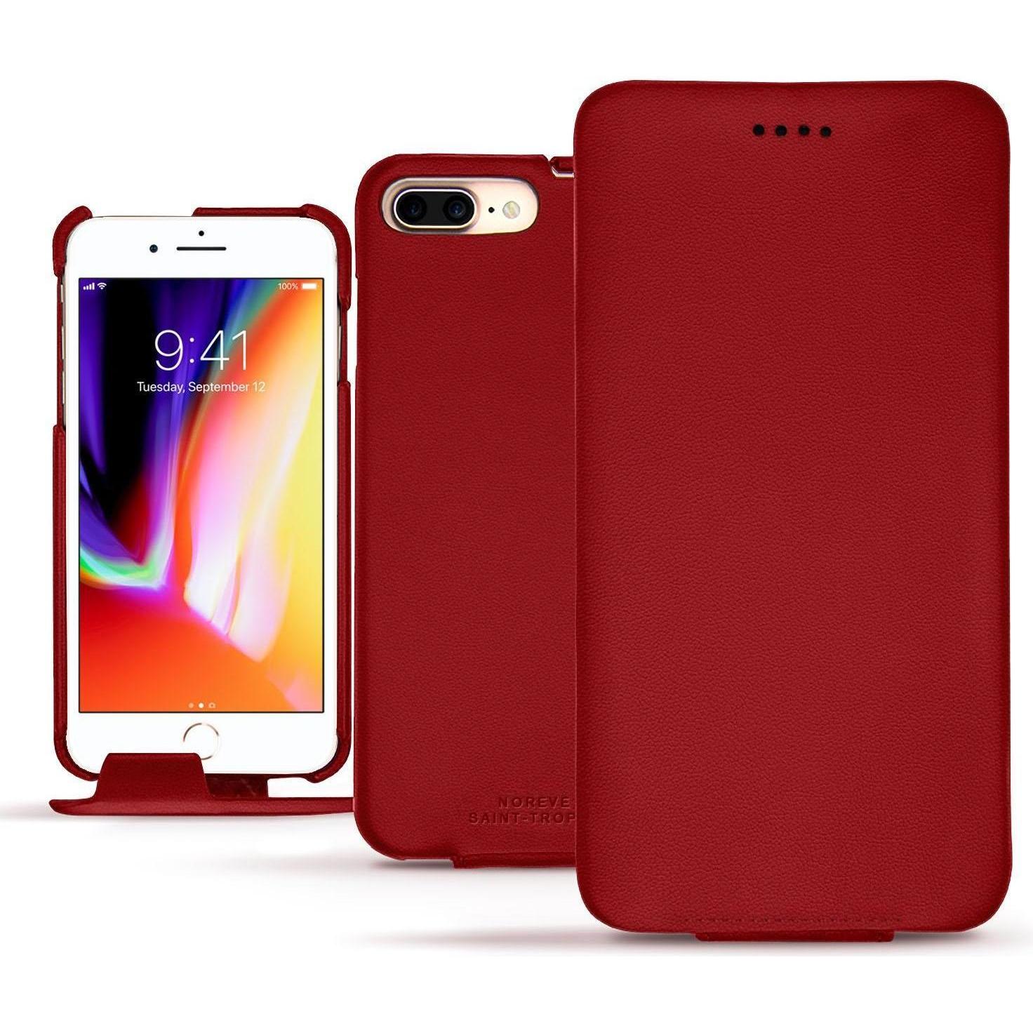 Noreve Lederschutzhülle vertikal (Apple iPhone 8 Plus), Smartphone Hülle, Rot