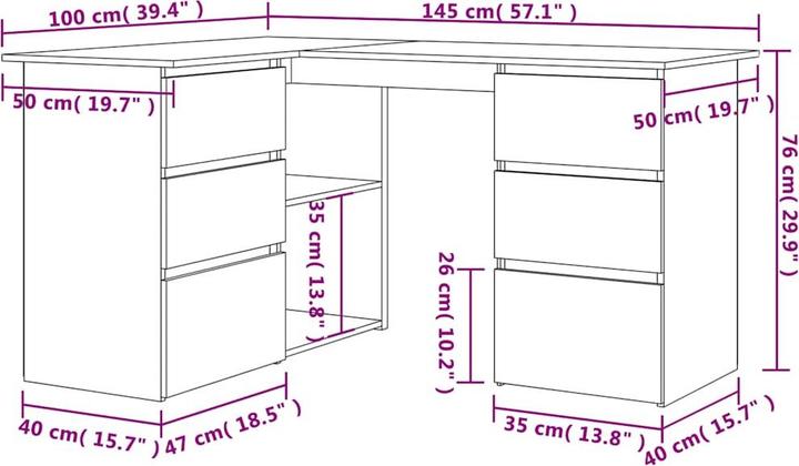 Produktbild vidaXL Eckschreibtisch (145 x 100 x 76 cm)