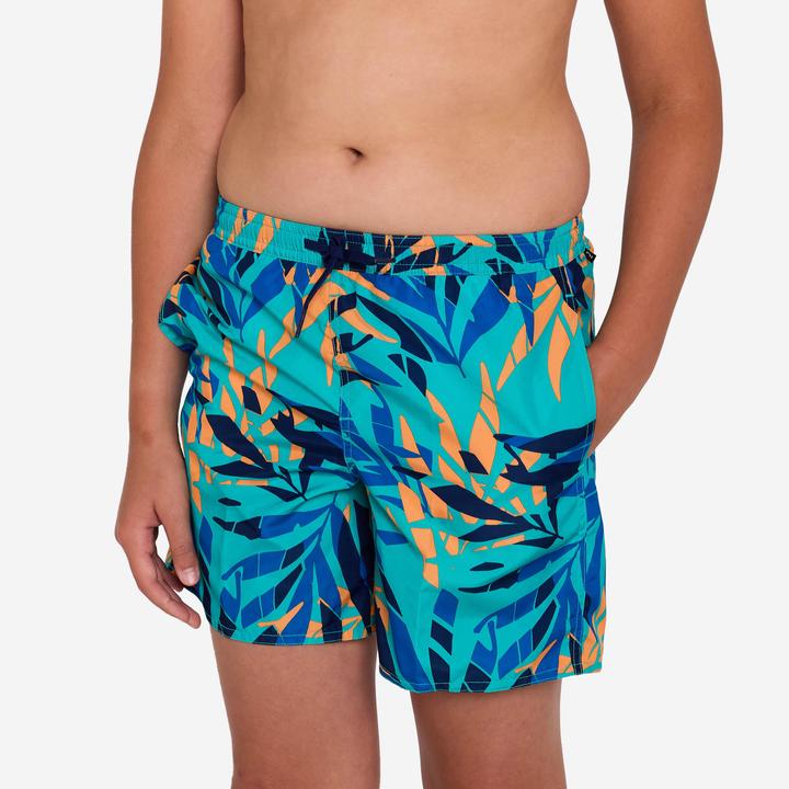 Actual product image Olaian Boardshorts Surfen Jungen mit Taschen 100 Shadow Palm türkis (10, 11, 12)