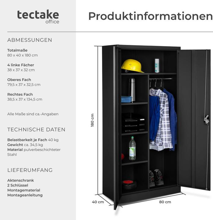 Produktbild tectake Aktenschrank (80 x 40 x 180 cm)