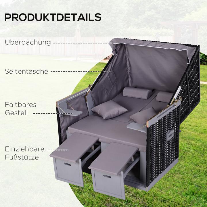 Produktbild Outsunny Strandkorb mit Dach und Getränkehalter