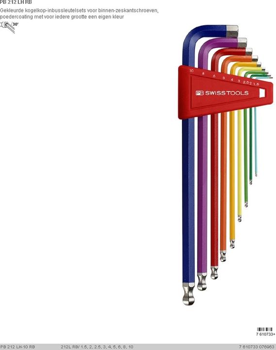 Image du produit PB Swiss Tools Jeu de clés mâles - PB Rainbow - long - tête sphérique